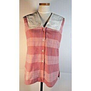 Vintage Cottagecore Sailor Collar Blouse Red Plaid 10 C-39"  Grannycore 80s